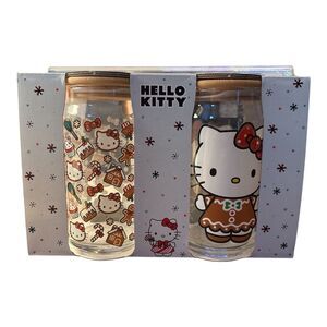 Hello Kitty Christmas Gingerbread Glass Tumbler W/‎ Straw 16oz Set of 2